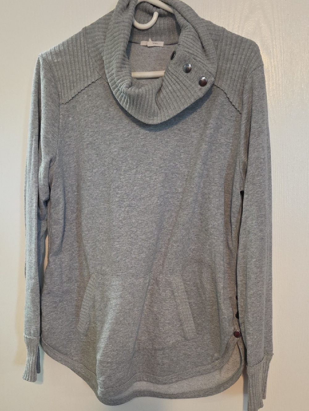Maurices Light Gray Cowl Neck Sweatershirt with Snap Detail